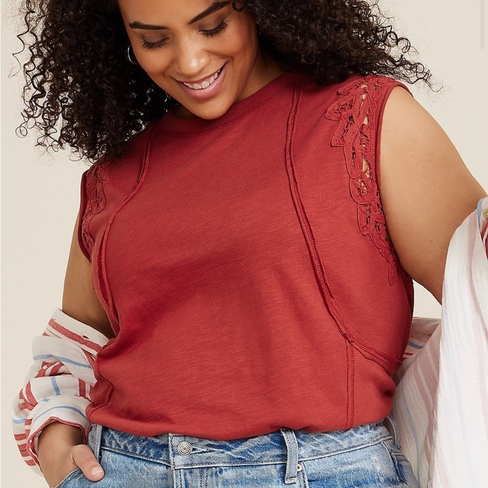Maurices Terracotta Lace Detail Muscle Tee